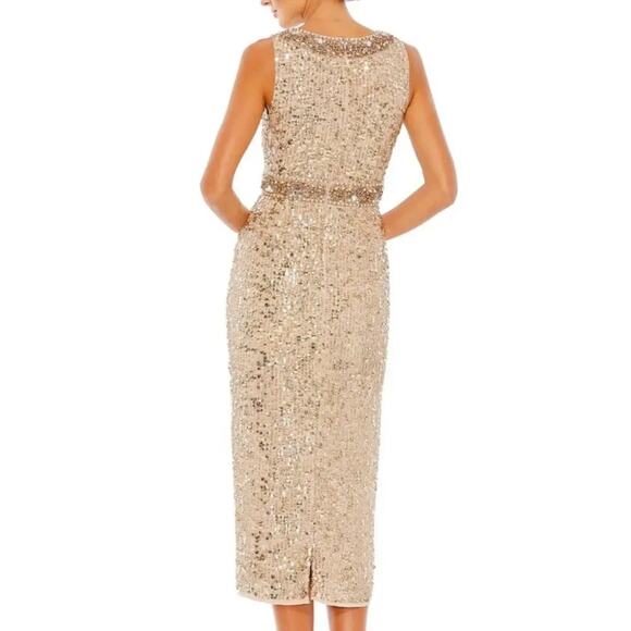 MAC DUGGAL 10739 Sleeveless High Neck Midi Dress Size 6 in Gold MSRP: $398 - Picture 3 of 10